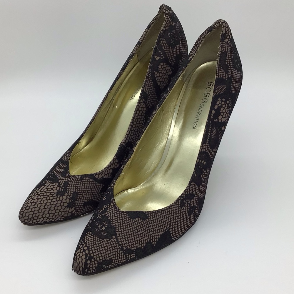 BCBG Nude Lace Stiletto heels